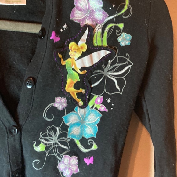 Disney Tinker Bell Black Button Hood Sweater Dress top Glitter 7 / 8 Girls - Picture 10 of 12